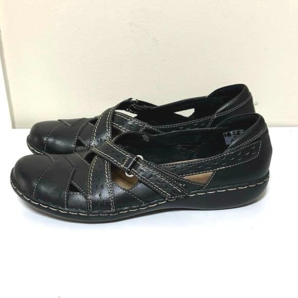 Clarks Women’s Size 9.5 NARROW Ashland Spin Q Black Leather Mary Jane Shoes - Picture 4 of 12